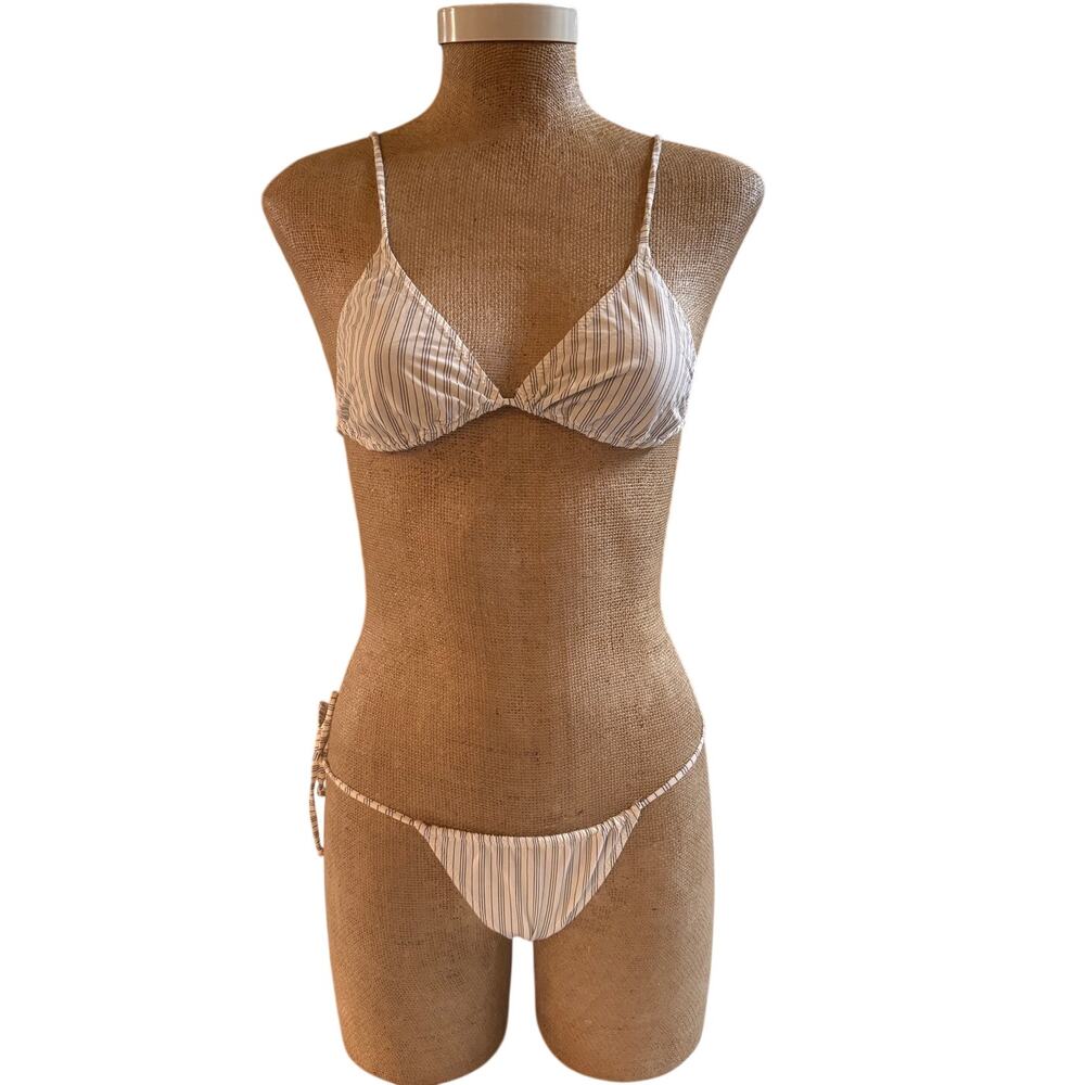 Chloe Luxury Triangle Top String Bikini Bathing Suit Black Stripe Size 42 US 6
